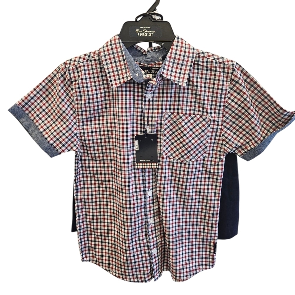 Ben Sherman Check Plaid Big Boys Shorts Set Red White Blue NEW